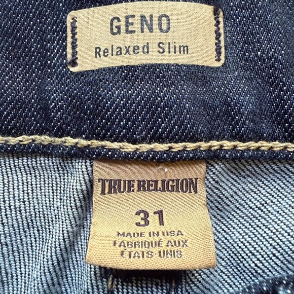 True Religion Men's 31 X 34 Geno Relaxed Slim Fit Dark Wash Denim Jeans - Picture 10 of 16